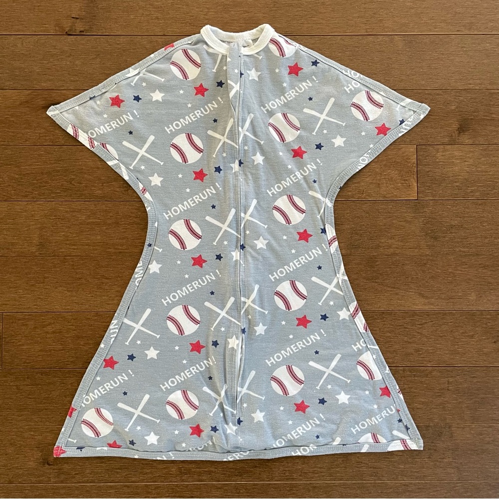 Baseball-themed Zipadee Zip Swaddle Transition Sz Small 4-8M